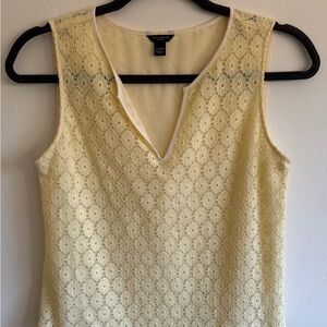 Ann Taylor Sleeveless Lace Shell Top XXSP | Light Yellow Floral Eyelet